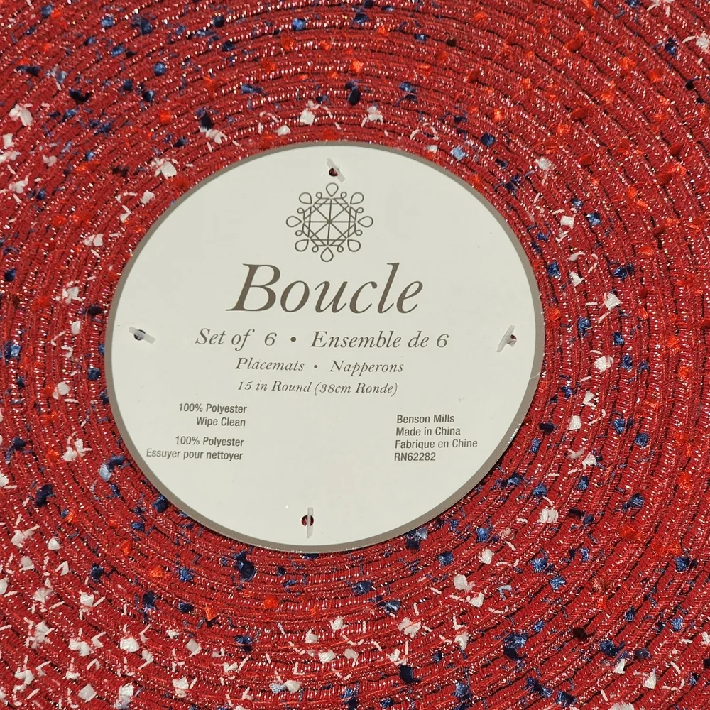 Benson Mills Set of Six Red Americana Round‎ Polyester Placemats 15in